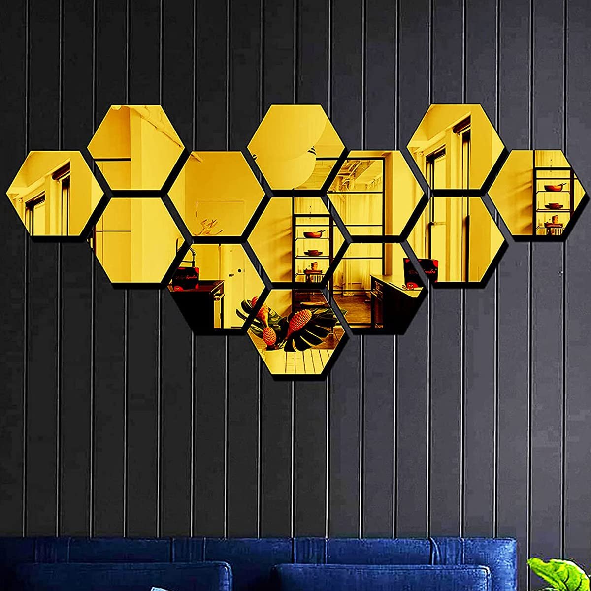 H1 Glam Hexagon Mirror Tiles – Self-Adhesive Acrylic Wall Décor (12 pcs)