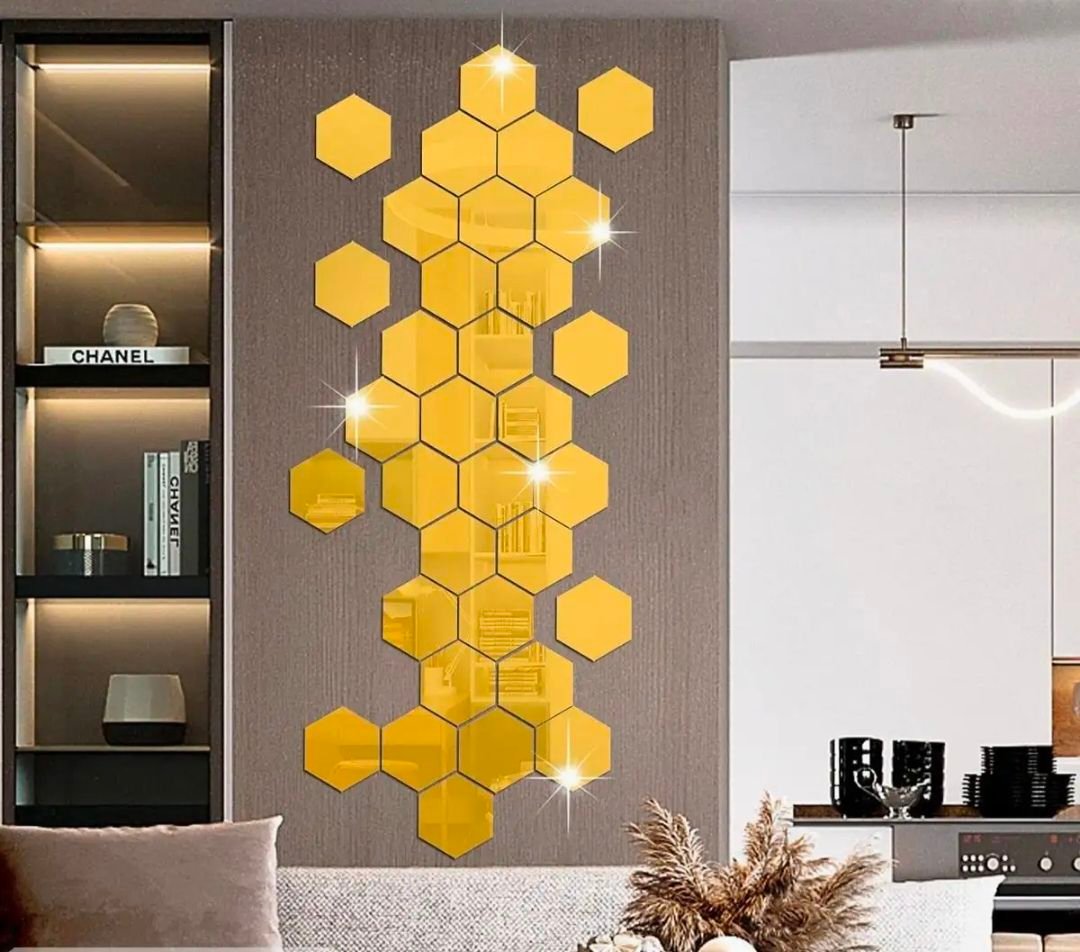 Sbc861aa4c6e84251a65f96cbf2d35204I Glam Hexagon Mirror Tiles – Self-Adhesive Acrylic Wall Décor (12 pcs) - Image 2