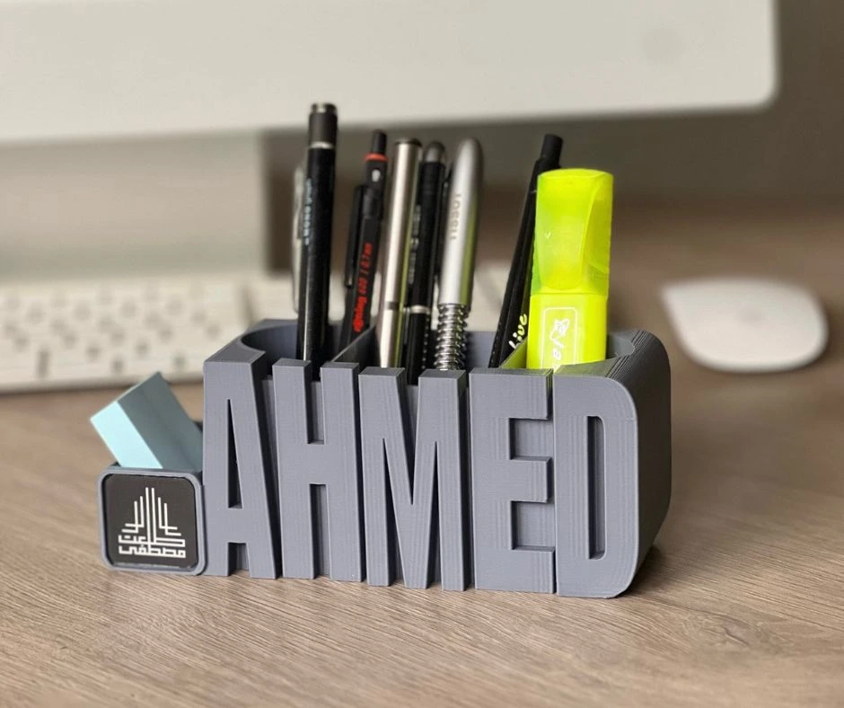Ahmed grey Personalized 3D Name Tag & Pen Holder - Logo Edition - Image 2