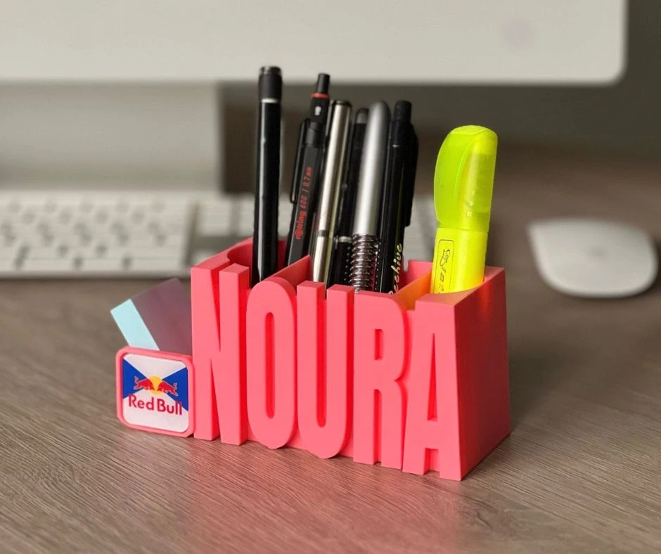 Noura Pink Personalized 3D Name Tag & Pen Holder - Logo Edition